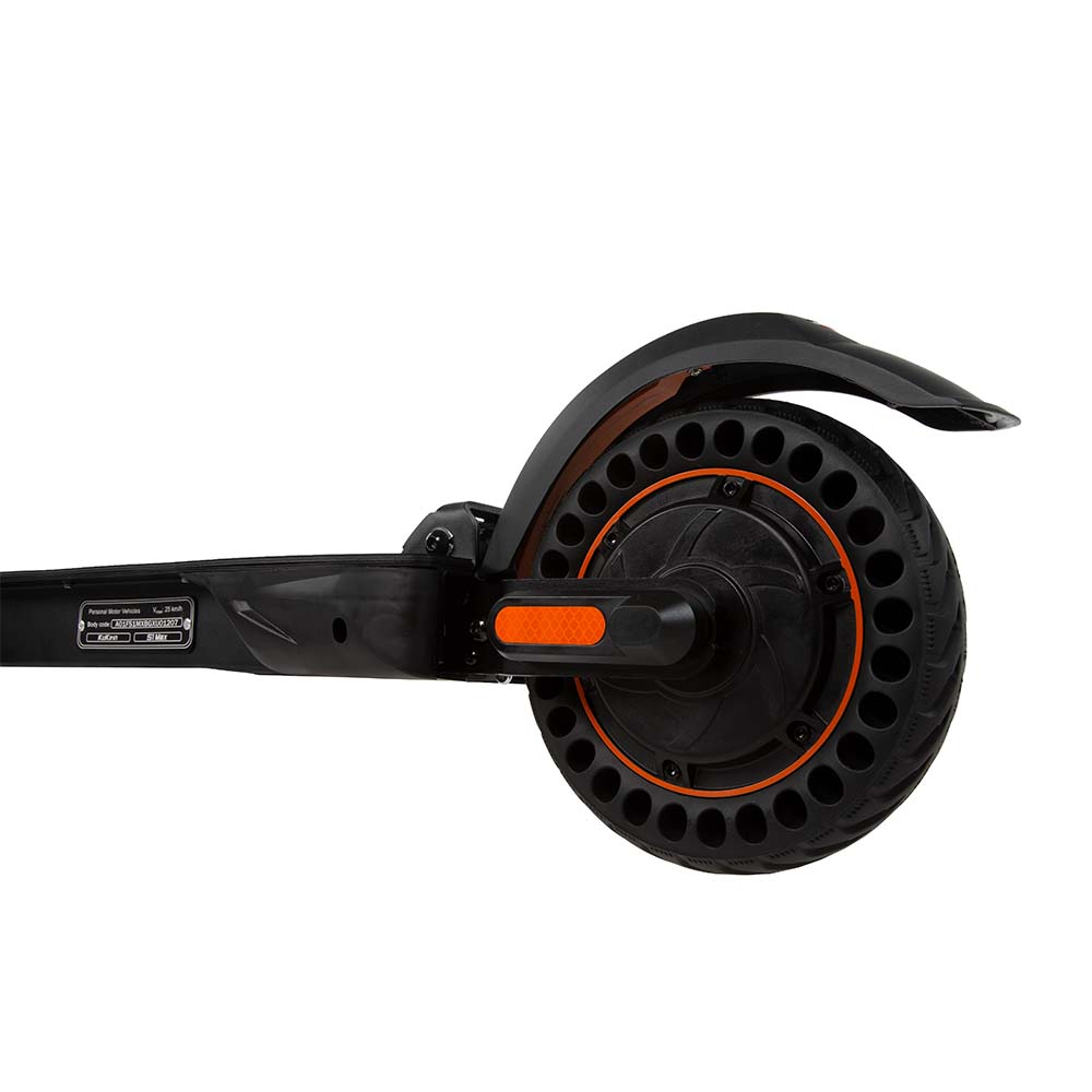 Kukirin S1 Max electric scooter rear wheel side view, 350W motor, durable adult e-scooter