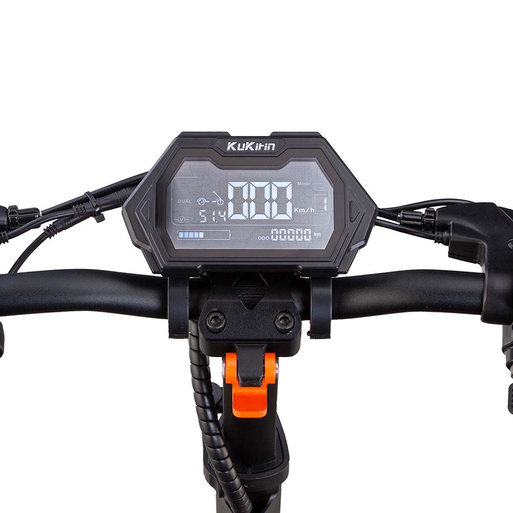 E-scooter display close-up of Kukirin G2 Master 2025, adult electric scooter fast and reliable for city commuting.