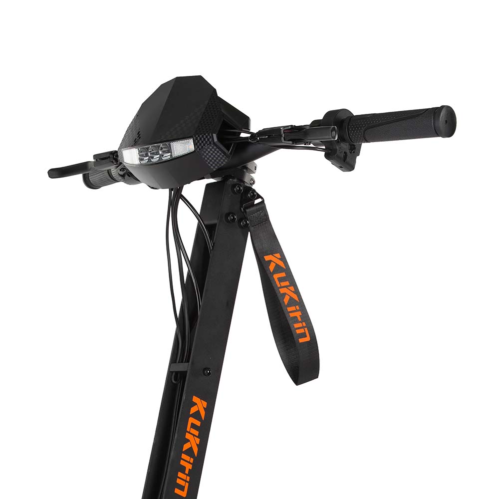 Front handlebar view of Kukirin electric scooter with display and grips for adults